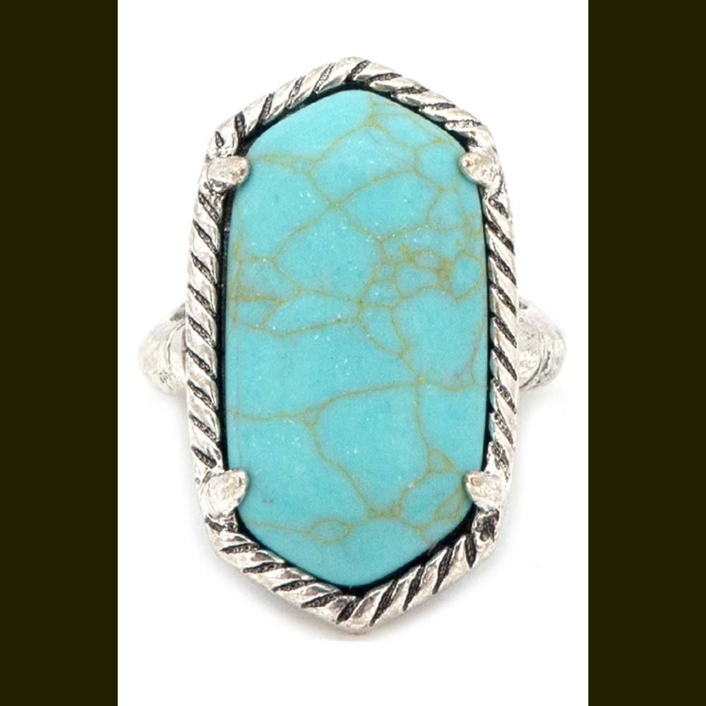 Boho Native South Western Faux Turquoise hexagonal Stretch ring boho hippie